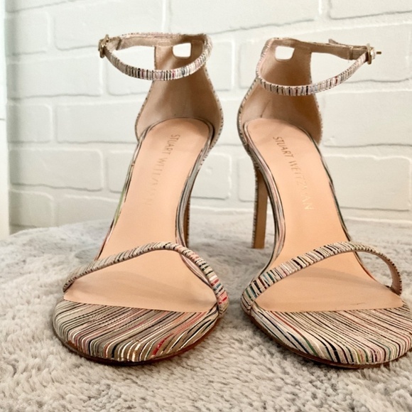 REVOLVExStuart Weitzman Nude Colorful stripes Heel Anklestrap sandales 6.5 - Picture 11 of 16